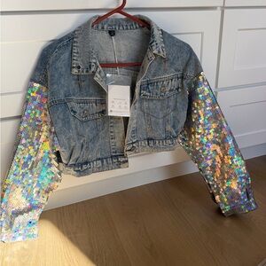 Sequin Sleeve Denim Jacket